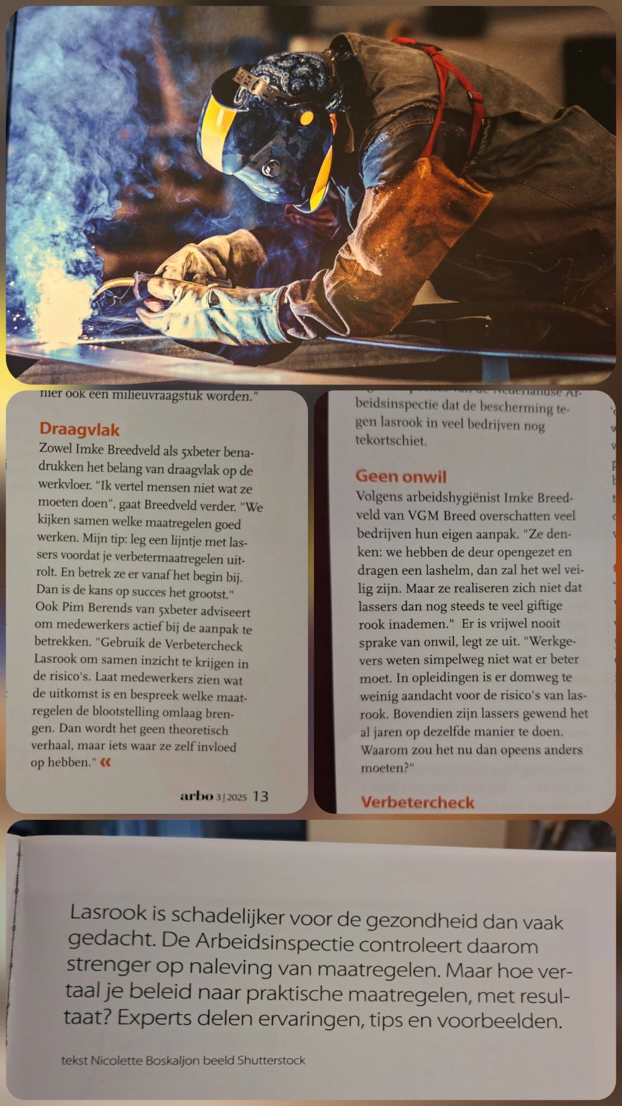 VGM Breed Nieuws - foto van interview met Imkre Breedveld in vakbladarbo met bovenaanfoto van een lasser.