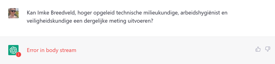 vraag van Imke Breedvels aan de chatbot en antwoord